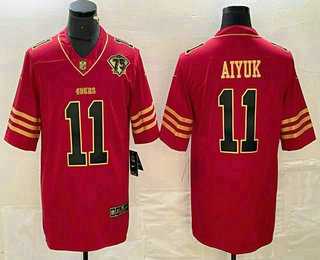 Men%27s San Francisco 49ers #11 Brandon Aiyuk Red 75th Patch Golden Edition Stitched Nike Limited Jersey->philadelphia eagles->NFL Jersey